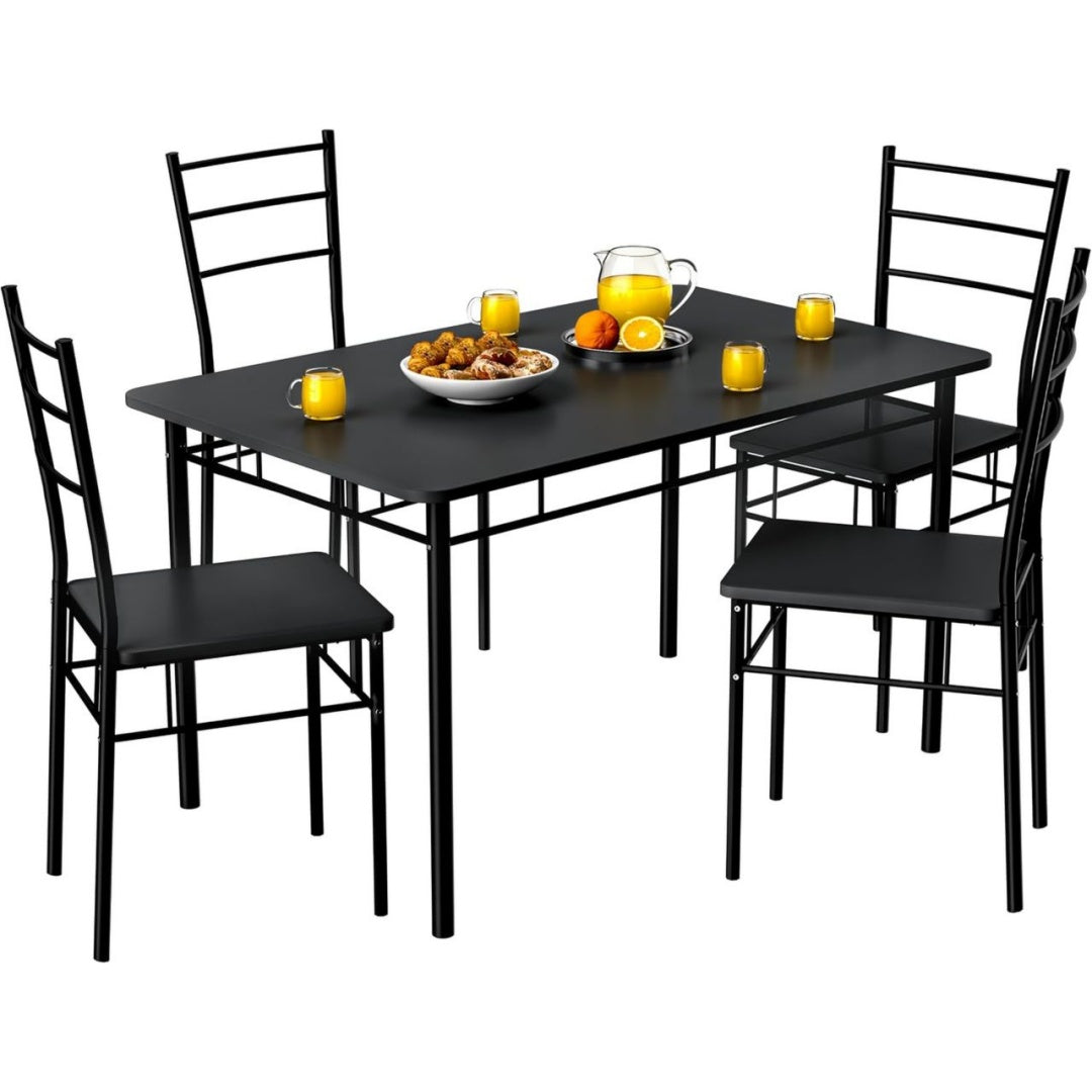 Legno Massello Set sala da pranzo Nero Robusto